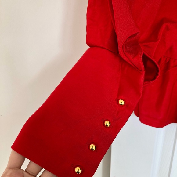 Red Fashion Nova Peplum top with Puff Sleeves - Picture 4 of 8